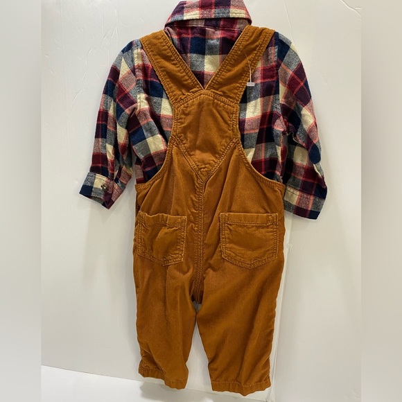 LIKE NEW✨OLD NAVY 6-12M👖2- PEICE overall and shirt/flannel✨🤎 - Picture 2 of 8